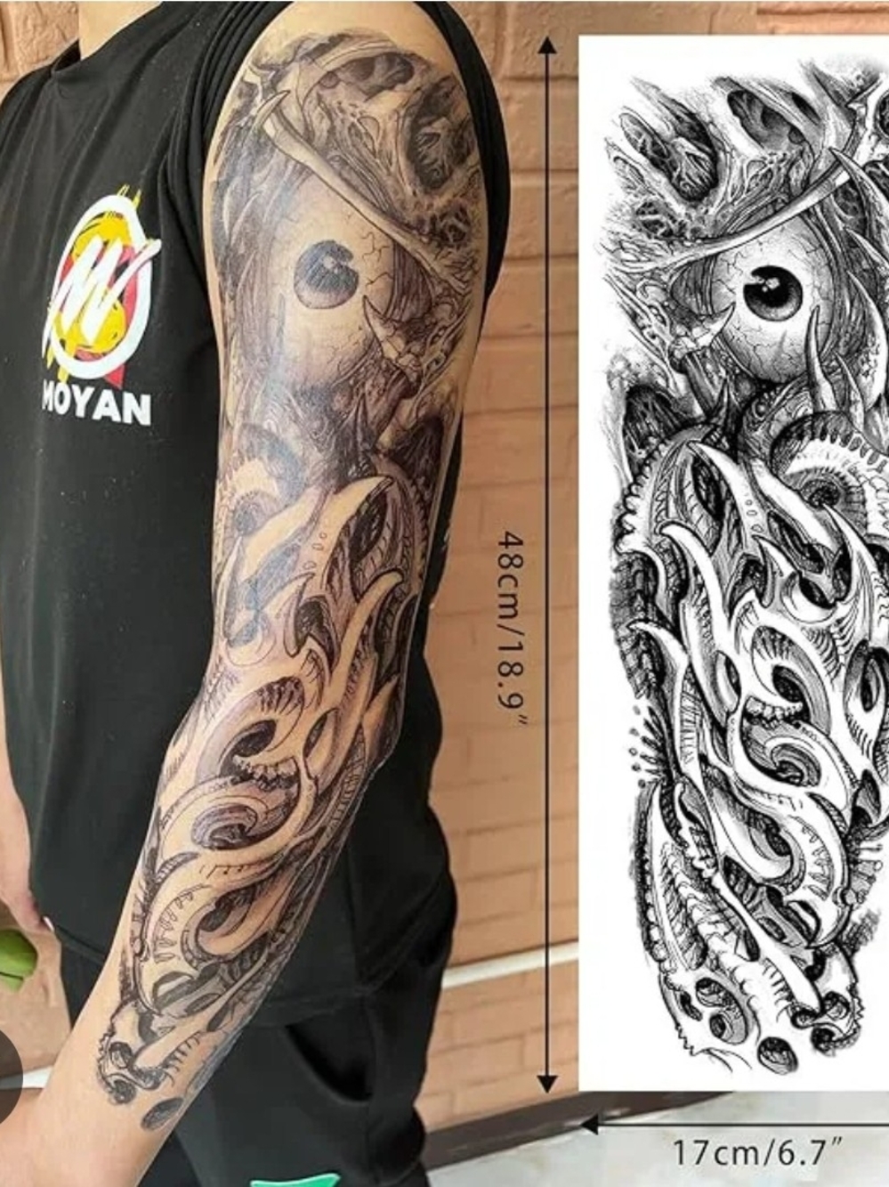 Black Biomechanical Full Sleeve Temporary Tattoo - Picture 2 of 4